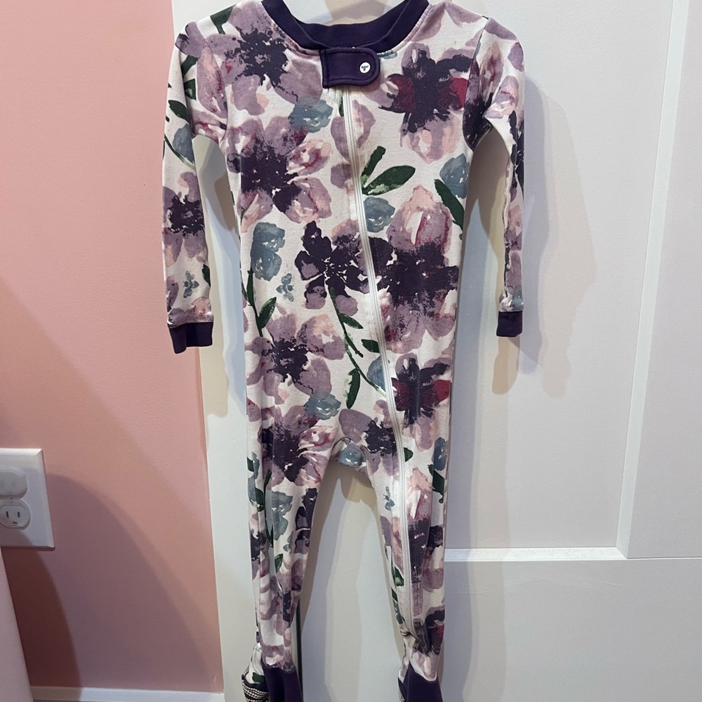Burt's Bees Baby Floral One Piece Footie - Purple and Green